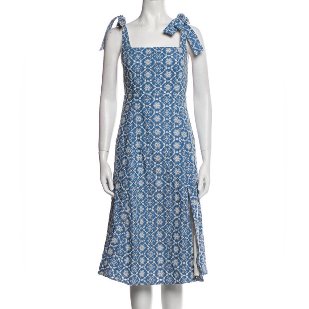 Sezane Blue and White Patterned Midi Dress